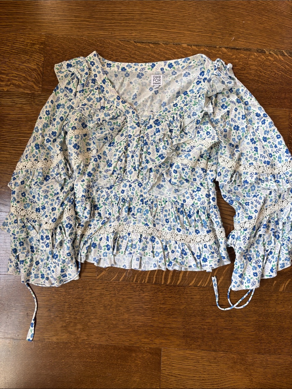 Cake For Dinner Blue Floral Ruffle Top